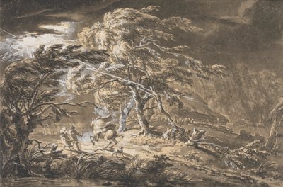 The Lightning Flash, Travellers in a Thunderstorm on a Woodland Road by George Barret
