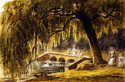 Women and Children by an Ornamental Bridge in a Park by George Barrett