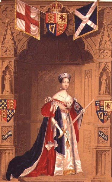 Queen Victoria in a Garter Stall by George Baxter