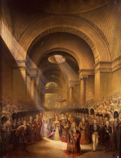 The Arrival of Her Most Gracious Majesty Queen Victoria at the House of Lords to Open Her First Parliament by George Baxter