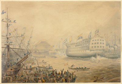 The Launch of the Trafalgar by George Baxter