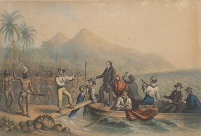 The Reception of the Rev. J. Williams at Tanna in the South Seas, the Day before He Was Massacred by George Baxter