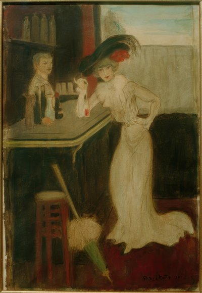 Woman with Parasol at the Bar by George Bottini