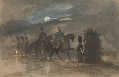 Camp at Chobham, 1853 with Officers and Sentry by George Bryant Campion