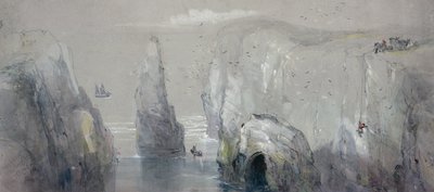 View of Flamborough Head, Showing a Group of Men Gathering Gulls