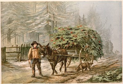 Boy Leading a Donkey and Cart, Victorian Christmas Card by George C. Leighton