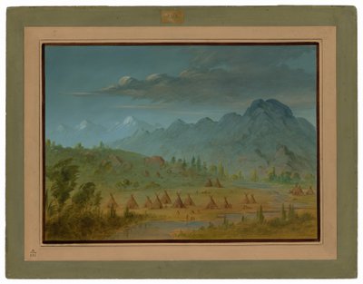 A Crow Village and the Salmon River Mountains by George Catlin