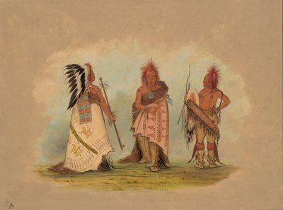 A Pawnee Chief with Two Warriors by George Catlin