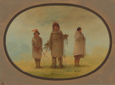 A Stone Warrior, His Wife, and a Boy by George Catlin