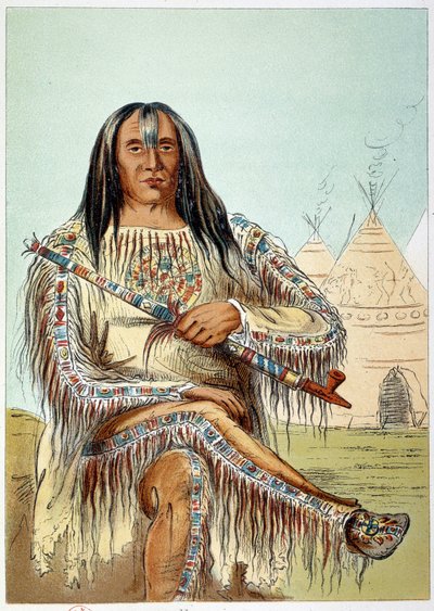 American Indians: Portrait of a leader of the Blackfoot tribe (Blackfeet) age about 50. Illustration by George Catlin by George Catlin