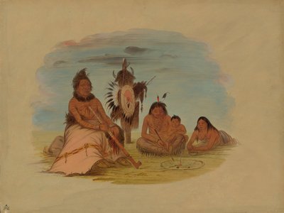 An Aged Minatarree Chief and His Family by George Catlin