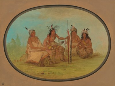 An Aged Ojibbeway Chief and Three Warriors by George Catlin