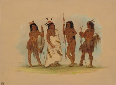 Apachee Chief and Three Warriors, 1855-1869 by George Catlin
