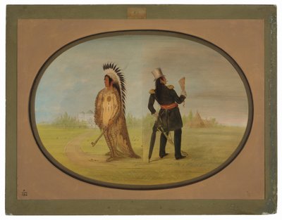 Assinneboine Chief before and after Civilization by George Catlin