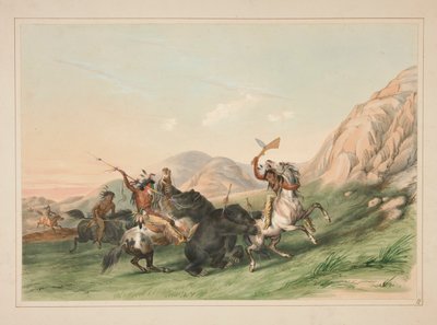 Attacking the Grizzly Bear, Plate 19 from the North American Indian Portfolio by George Catlin