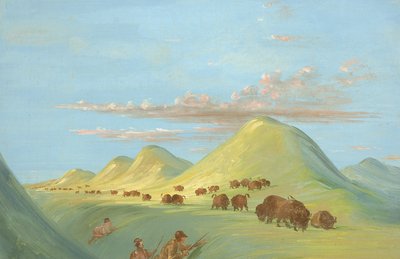 Batiste, Bogard, and I Approaching Buffalo on the Missouri by George Catlin