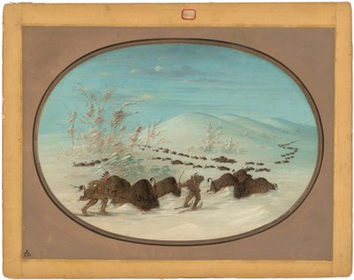 Buffalo Chase in the Snow Drifts - Ojibbeway by George Catlin