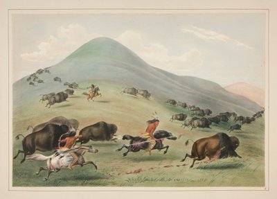 Buffalo Hunt, Chase, pl. 6 from the North American Indian Portfolio by George Catlin
