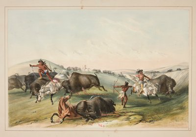Buffalo Hunt, Chase, Plate 7 from the North American Indian Portfolio by George Catlin