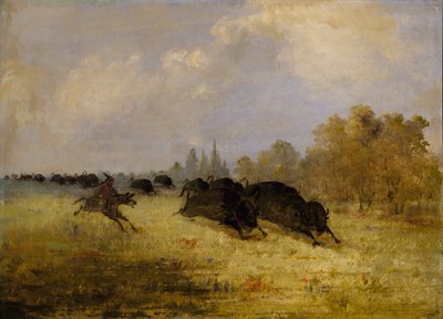 Caddo Indians Chasing Buffalo, Cross Timbers, Texas by George Catlin