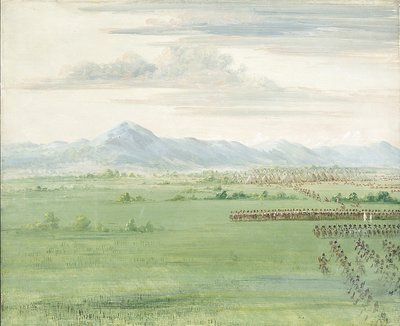 Comanche Warriors, with White Flag, Receiving the Dragoons by George Catlin