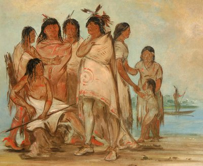 Du-cór-re-a, Chief of the Tribe, and His Family by George Catlin