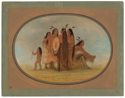 Four Mandan Warriors, a Girl, and a Boy by George Catlin
