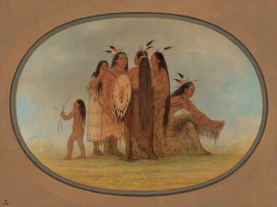 Four Mandan Warriors, a Girl, and a Boy by George Catlin