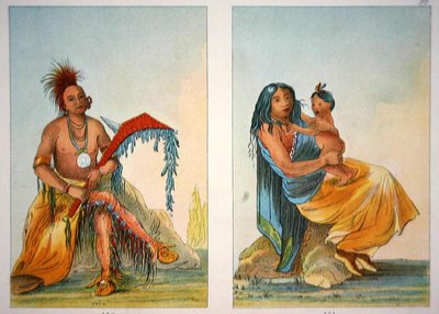 Head Chief Clermont and his wife and child by George Catlin