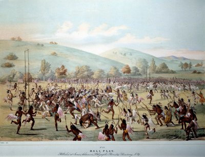 Indian of America: a ball game in a tribe of Red Skins. Print by George Catlin 19th century Private Collection by George Catlin