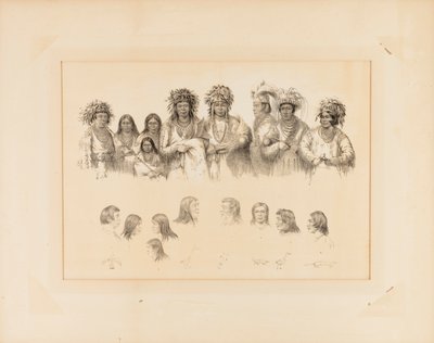 Indians: 9 Male and Female Torsos; 9 Head, Profiles--no. 28 by George Catlin