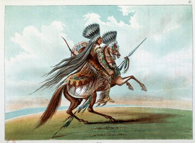 Indians of America: Indian Miniatarees hunting wild horses at the foot of the Rockies. Illustration by George Catlin by George Catlin