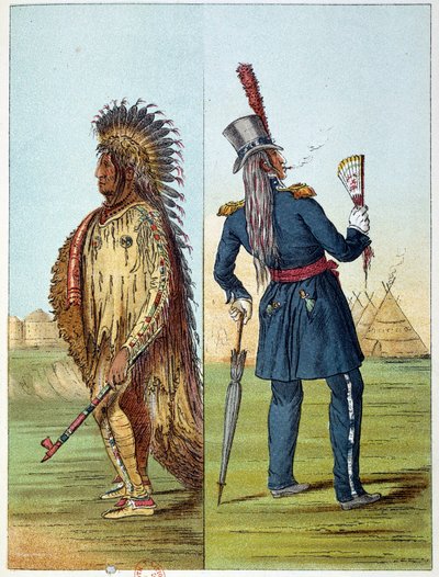 Indians of America: Indian Assiniboin in Military Dress with Two Bottles of Whiskey. Illustration by George Catlin by George Catlin
