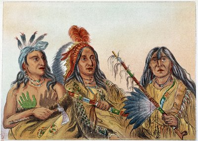 Indians of America: Portrait of Sioux chiefs whose rivalry was constant. Illustration by George Catlin by George Catlin
