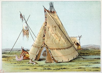 Indians of America: Tipi of the Crows tribe topped with piquings of porcupines. Illustration by George Catlin by George Catlin