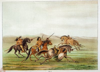 Indians of America: Warriors Commanders training on horseback. Illustration by George Catlin by George Catlin