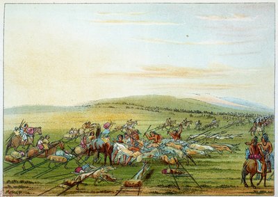 Indians of America: tribe of Indians with horses and dogs. Illustration by George Catlin by George Catlin