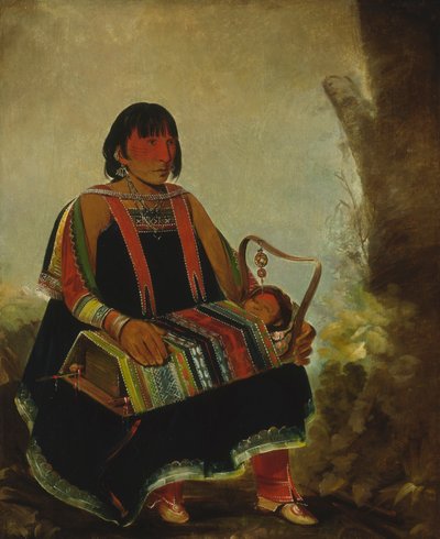 Jú-ah-kís-gaw, Woman With Her Child in a Cradle by George Catlin