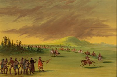 La Salle Meets a War Party of Cenis Indians on a Texas Prairie, April 25, 1686 by George Catlin