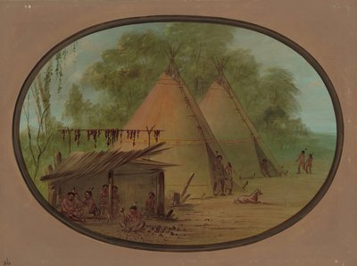 Making Flint Arrowheads - Apachees, 1855-1869 by George Catlin