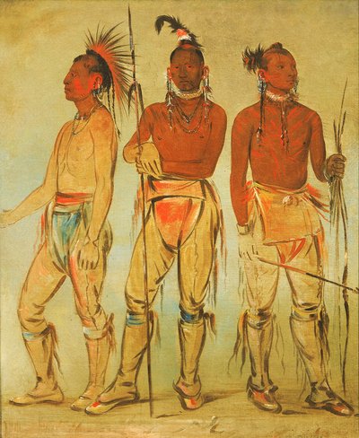 Mun-ne-pús-kee, He Who Is Not Afraid, Ko-ha-túnk-a, Big Crow, and Nah-cóm-ee-shee by George Catlin