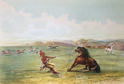 Osage hunters catching wild horses by George Catlin