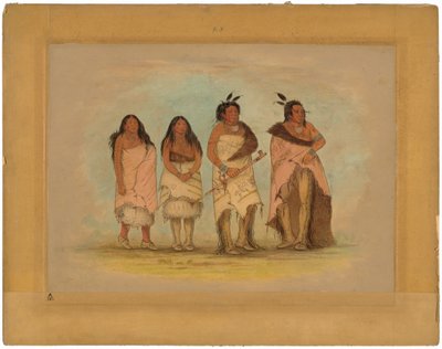 Pawneepict Chief, Two Daughters, and a Warrior by George Catlin