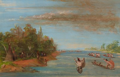 Sac and Fox Sailing in Canoes, 1837-1839 by George Catlin