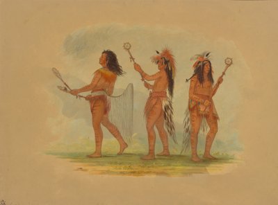 Three Celebrated Ball Players - Choctaw, Sioux and Ojibbeway by George Catlin