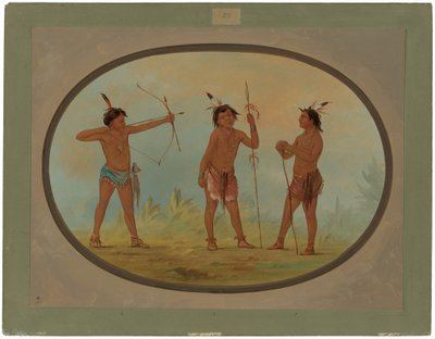 Three Shoshonee Warriors Armed for War by George Catlin