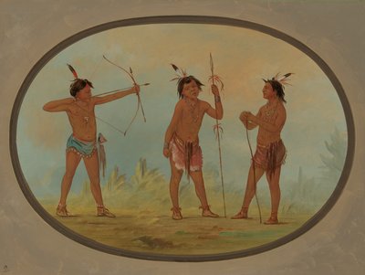 Three Shoshonee Warriors Armed for War, 1861-1869 by George Catlin