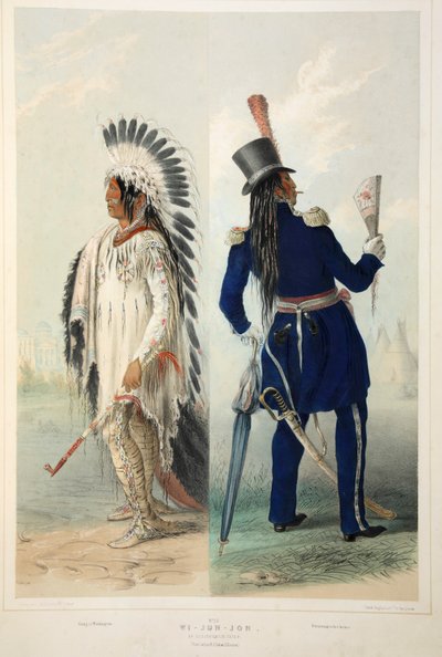 Wi-Jun-Jon, an Assinneboin Chief, Colour Lithograph by George Catlin