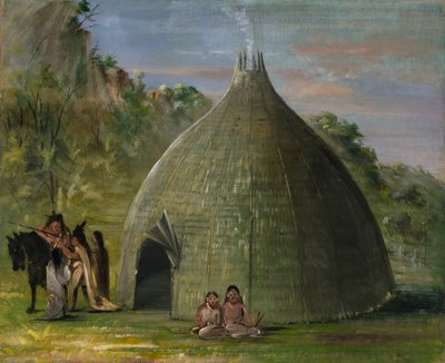 Wichita Lodge, Thatched with Prairie Grass, 1834-1835 by George Catlin