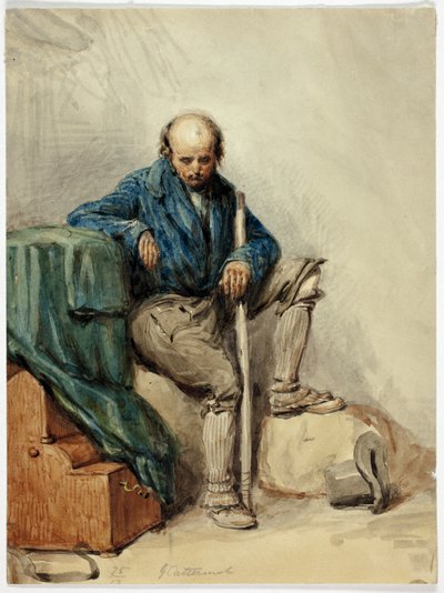Bald Man Seated on Belongings; Lady in a Yellow Gown by George Cattermole